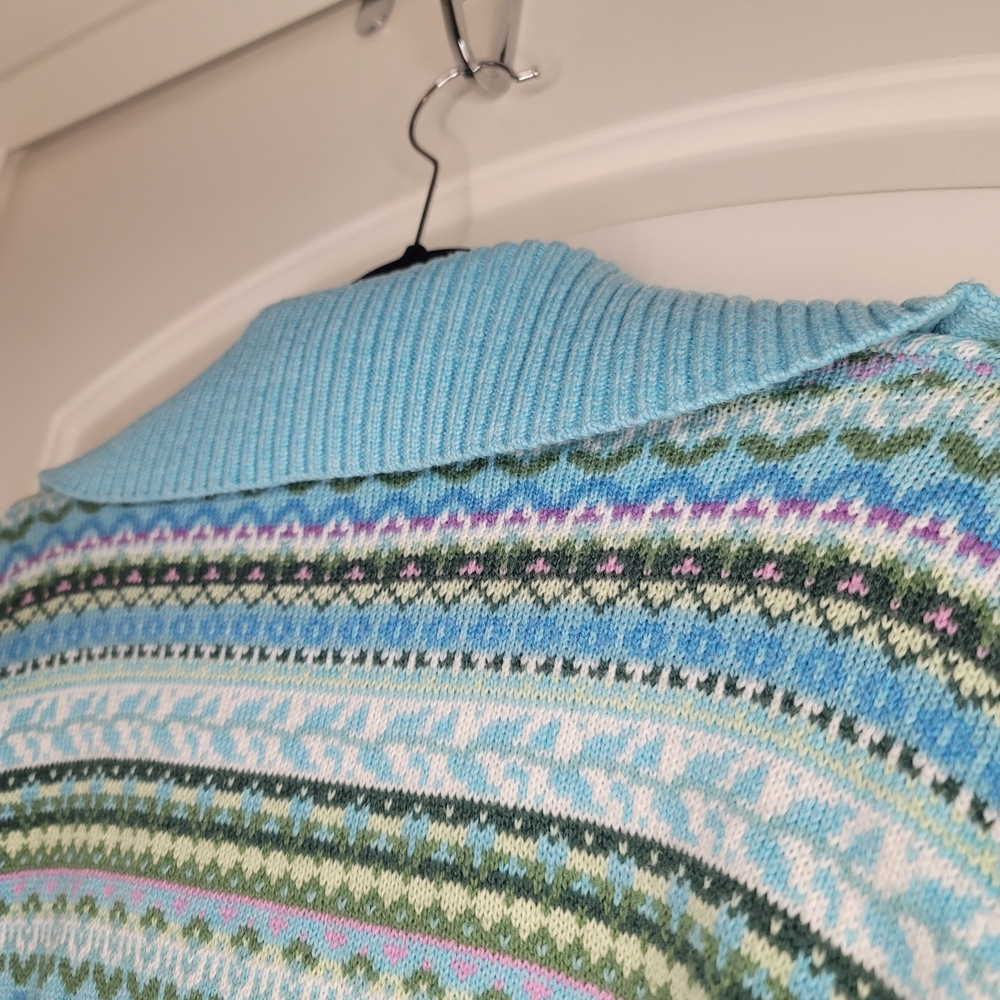 Talbots Light Blue Multi-Pattern V-Neck Sweater - Picture 5 of 6